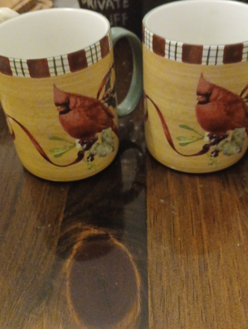 Lenox Yellow 2 Cardinal Ceramic Mugs with Red Bird Accent,& 1 Chickadee